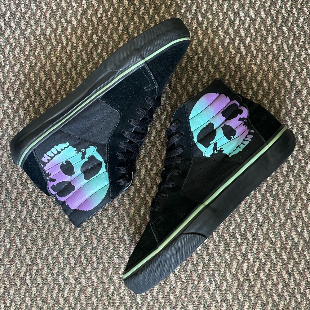 Vintage Vans Sk8-Hi Premium Blended Skull Blk/Aqua Men 8.0 Women 9.5